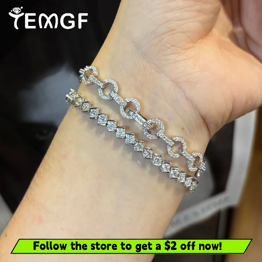 

TEMGF Full Moissanite Bracelets for Women S925 Sterling Silver Hand Chains Sparkling Fine Jewelry GRA Certified Surprise Gifts