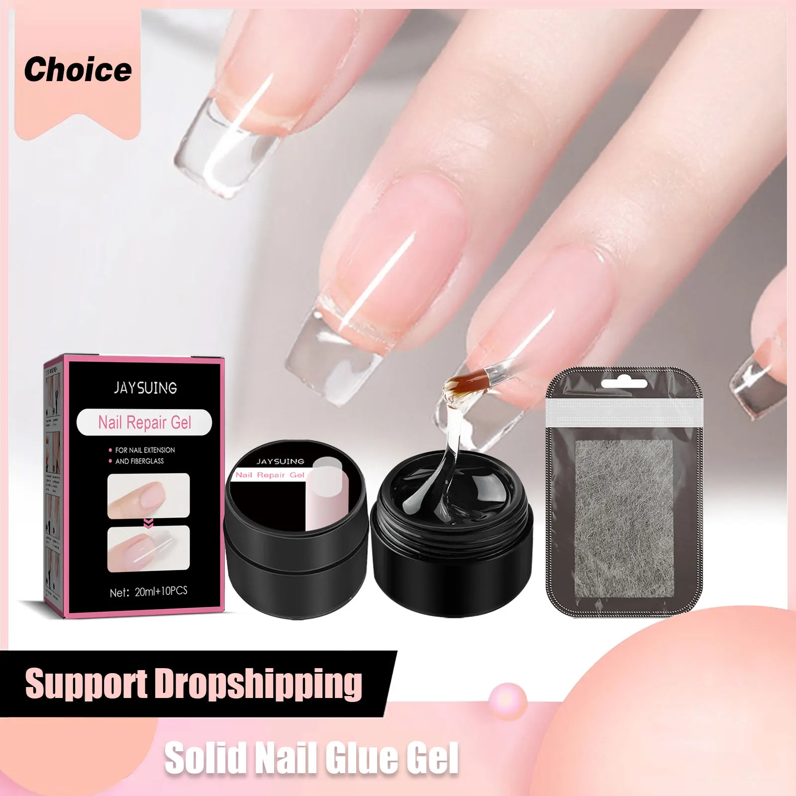 Solid Nail Glue Gel Strong Adhesive Nail Extension Silk Fiberglass Non-woven Cracked Repair UV Gel Harmless for False Nail Tips