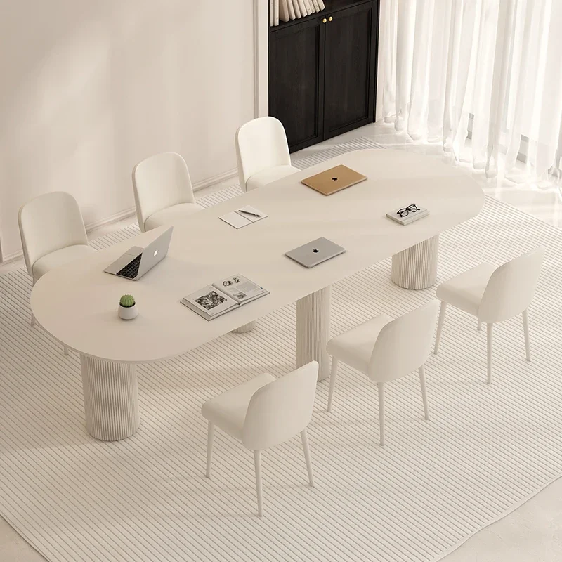 

Крем-ветер, рок-доска, конференц-стол, длинный стол, большой офисный бизнес-переговорный чистый белый верстак длиной 3 м, длинный стол и стул