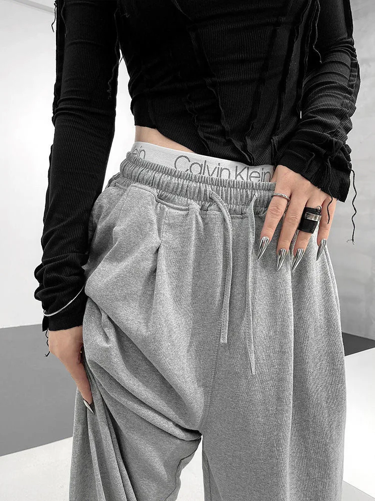 HOUZHOU  Wide Leg Sweatpants for Women High Waisted Sport Pants Casual Sportswear Gray Trousers Gym Female Bloomers for Women