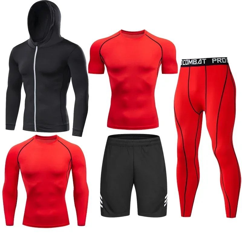 Men Tracksuit Sports Set Gym Compression Clothing Fitness Running Set Jogging Sportwear Long Sleeves Shirts Sport Suit Rashgard