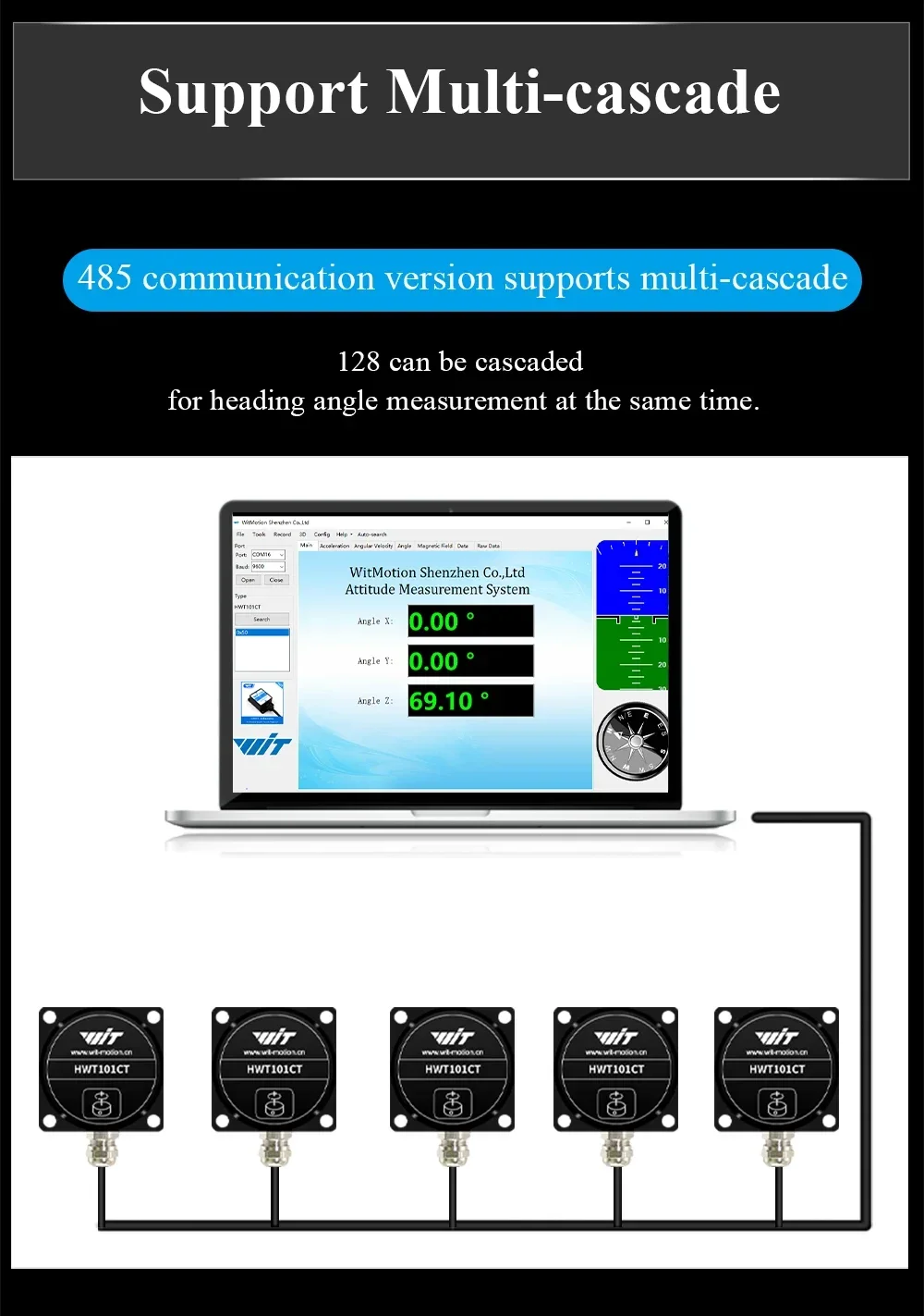 2026 4. WITMOTION HWT101CT-TTL Crystal Inclinometer Built-in Highly-integrated Crystal Gyroscope Sensor Module Z-a