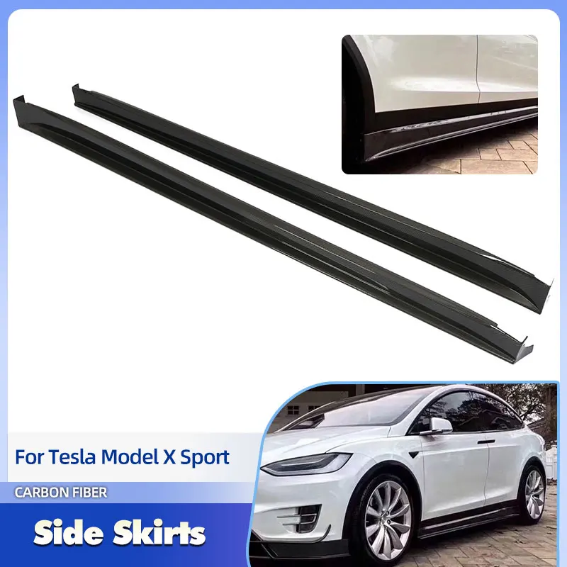 

Car Side Skirts Extensions Carbon Fiber for Tesla Model X Sport Utility 90D 75D 2016-2024 Side Door Bumper Apron Lip Body Kits