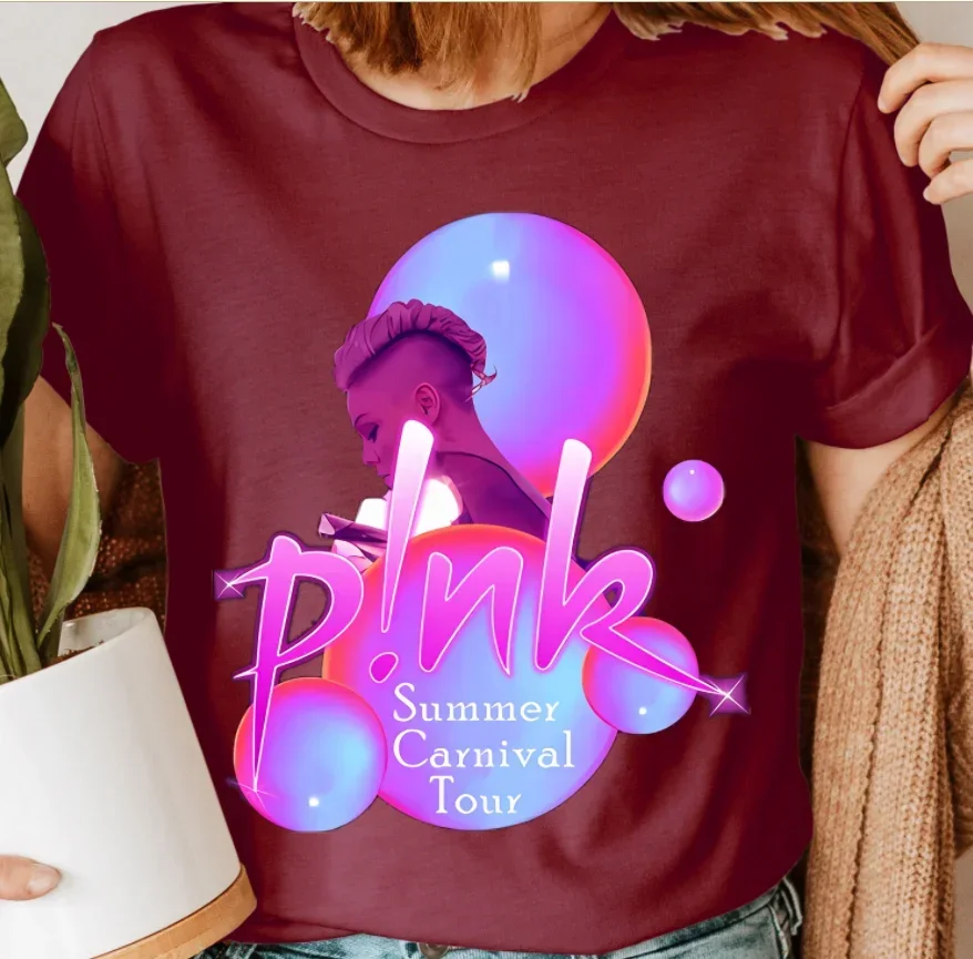 ¡100% algodón rosa carnaval 2024 Tour de música P!nk Summer Tour hombres mujeres camiseta Unisex ropa estética camisetas gráficas Tops camiseta