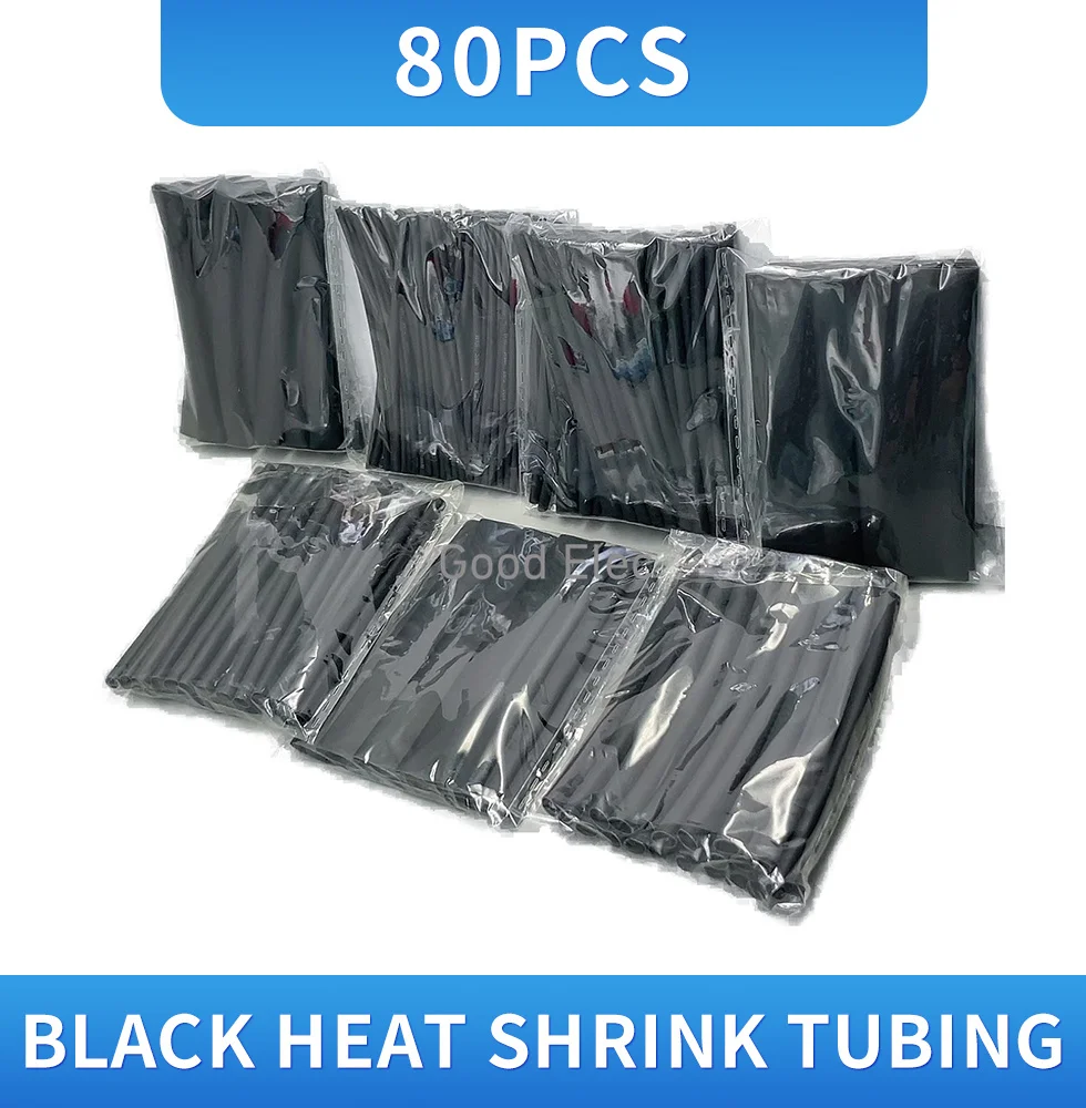 80PC black heat shrink tubing insulated wire soft cover protective tube data wire insulation household heat shrink tubing hot m