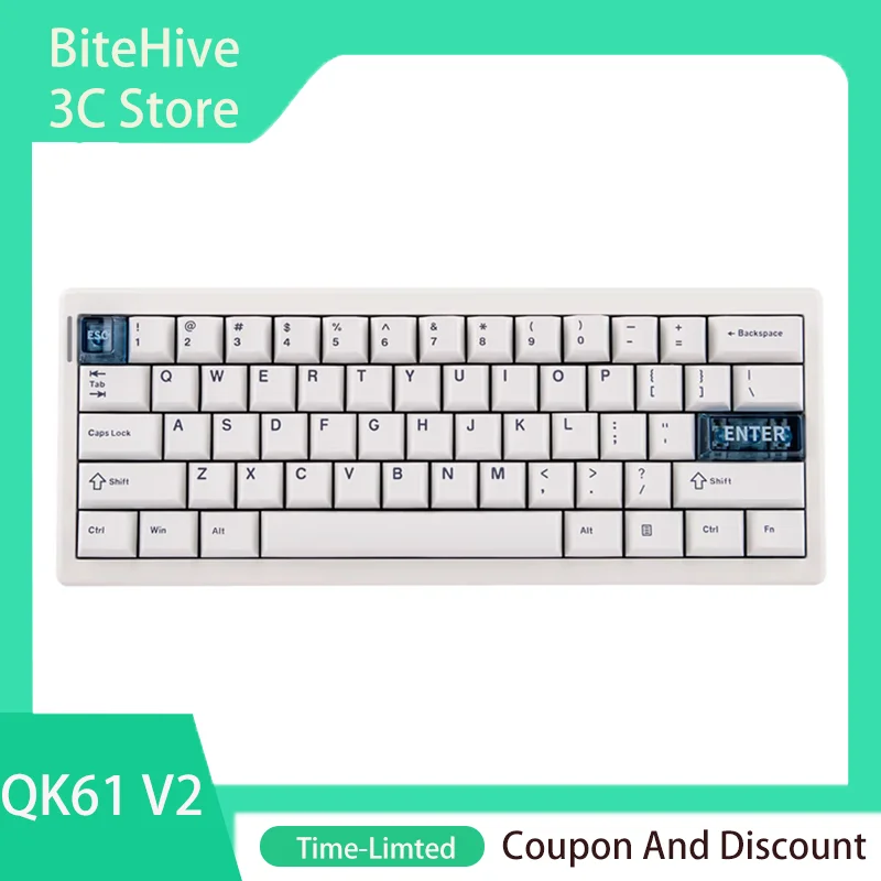 QK61 V2 Keyboard VIA/QMK 67 Keys 3000mAh Gasket Structure Wired/2.4GHz Wireless/Bluetooth RGB PC+pom IXPE South-Facing LEDs