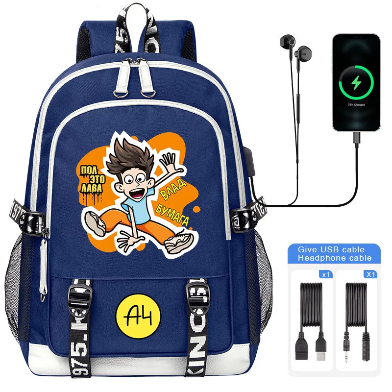 Cartoon Merch A4 Children Backpack NEW USB A4 Vlad Boy Girl School bag Large Capacity Teenage Children Students Schoolbag