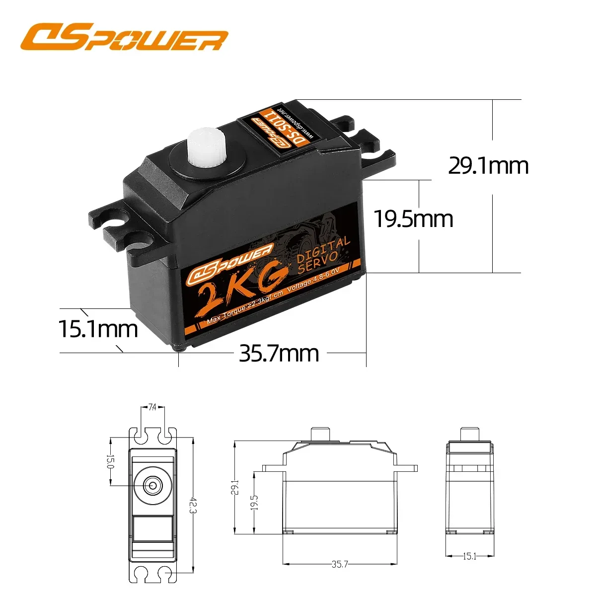 DSpower 2KG Ingranaggio in plastica Micro Servo impermeabile per RC Auto Aereo Drone Elicottero Aereo Barca Robot Axial HBX Wltoys WPL