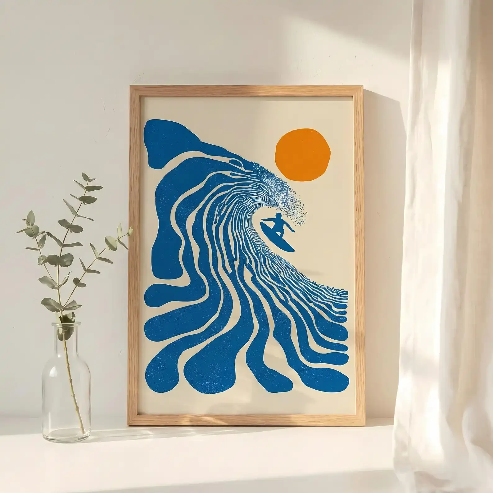Multiple sizes 1pc frameless Canvas Painting,1pc Retro Surfer Canvas Wall Art Print Frameless Abstract Coastal Beach Wave Poster