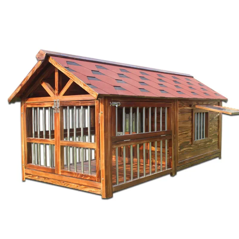 

Solid wood dog house outdoor waterproof large dog kennel with guardrail fence anti-corrosion Samoyed dog house postage