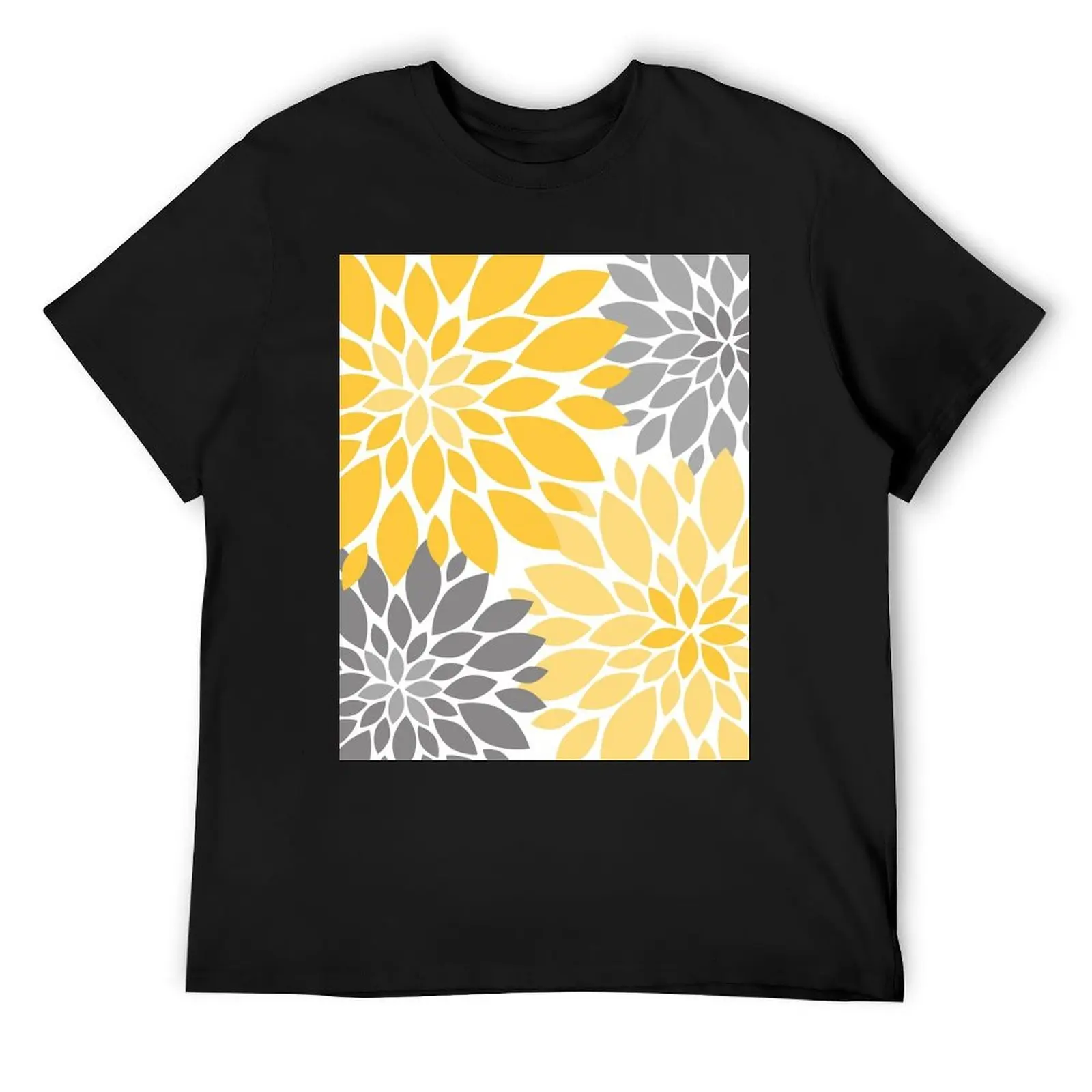 Yellow and Gray Dahlia Floral Pattern T-Shirt plus sizes shirts graphic tee graphic tee shirt plain white t shirts men