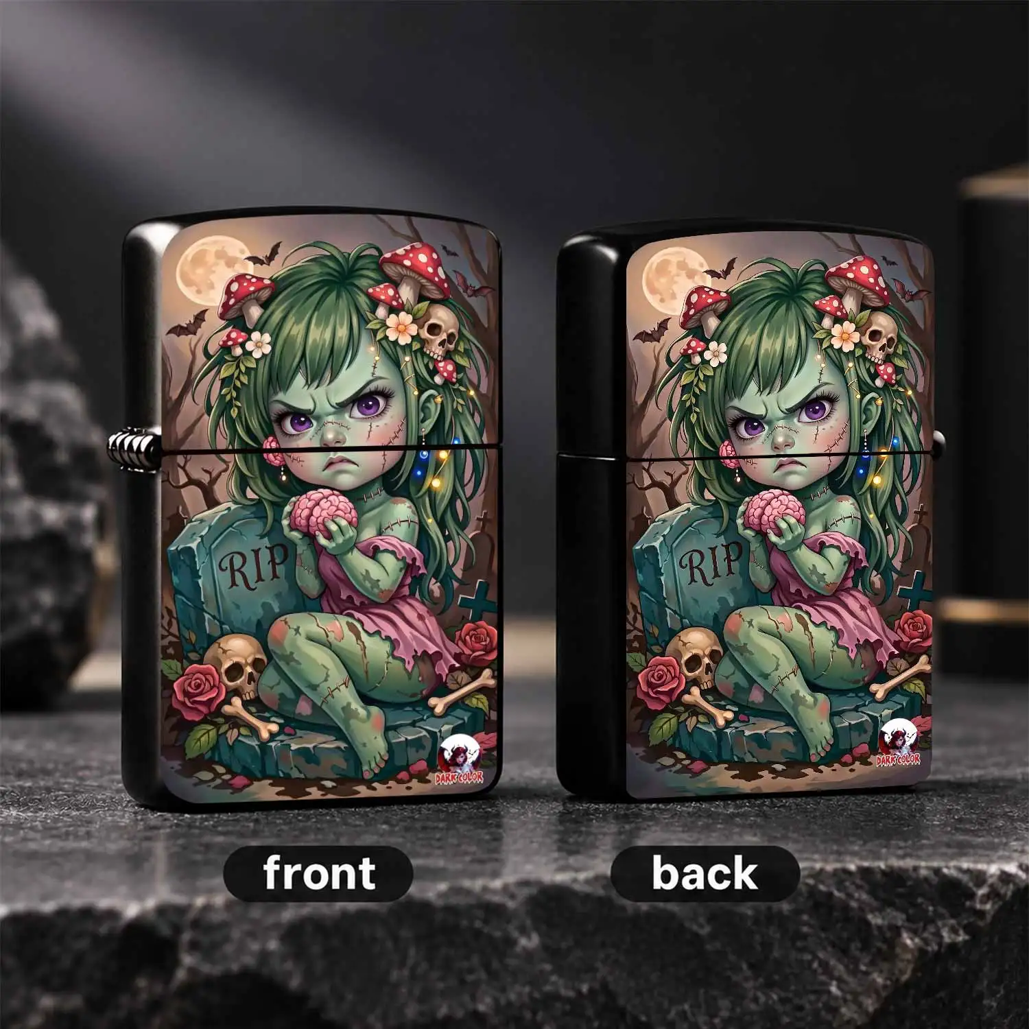 Creative Chibi Zombie Girl Themed Lighter, Full Moon Graveyard Spooky Cute Aesthetic, Unique Whimsical Decorative Accessory, Portable Versatile For All Scenarios, Novelty Fun Gift For Gothic Fant A Humorous And Interesting Lighter