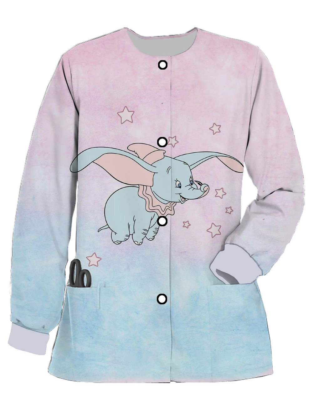 Hot-selling women's jacket Disney Dumbo print spring and autumn dentist work clothes scrub long-sleeved nurse clothes