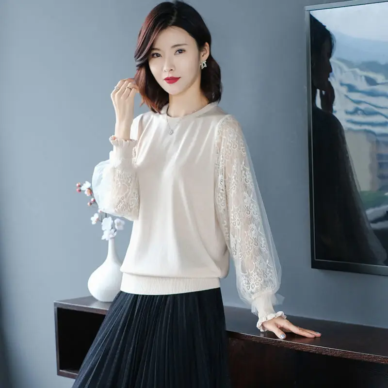 2025 primavera verão nova edição coreana versátil moda olhar fino renda manga bolha topo solto inferior fino oco chique topos