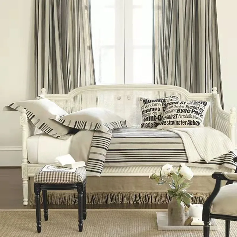 

solid wood carving flower French rattan wood color old double triple sofa bed and breakfast sofa