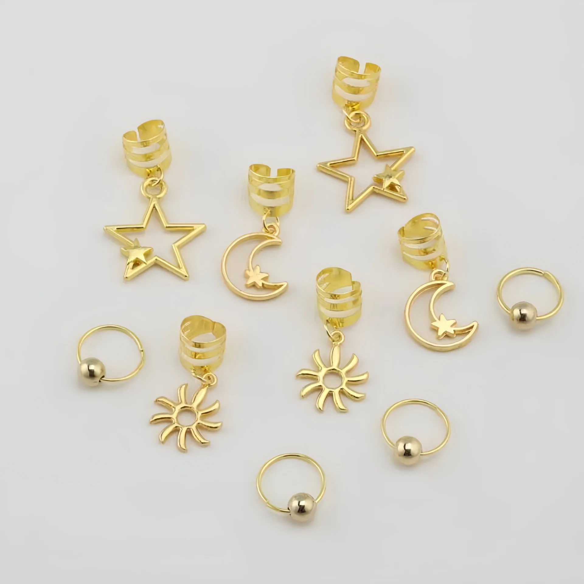 

Dreadlock Hair Rings 10pcs Moon Star Charms Alloy Braid Decor for Women Girls Hippie Festival Gift