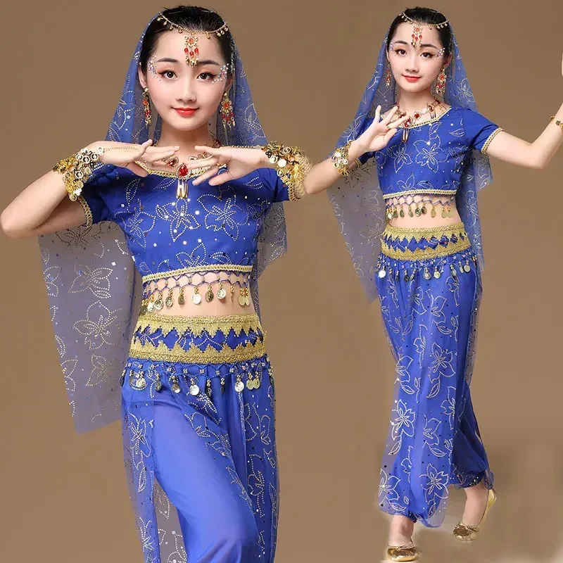 

Children India Costume Belly Dancing Wear Professional Dance School Team Show Costume Belly Dance Wear Bellydance Dress Suit Kid
