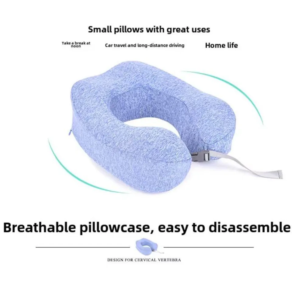 Rollable Memory Foam U Shaped Travel Pillow Compact Neck Cushion For Airplane Car Office Portable Cervical Neck Support Pillow