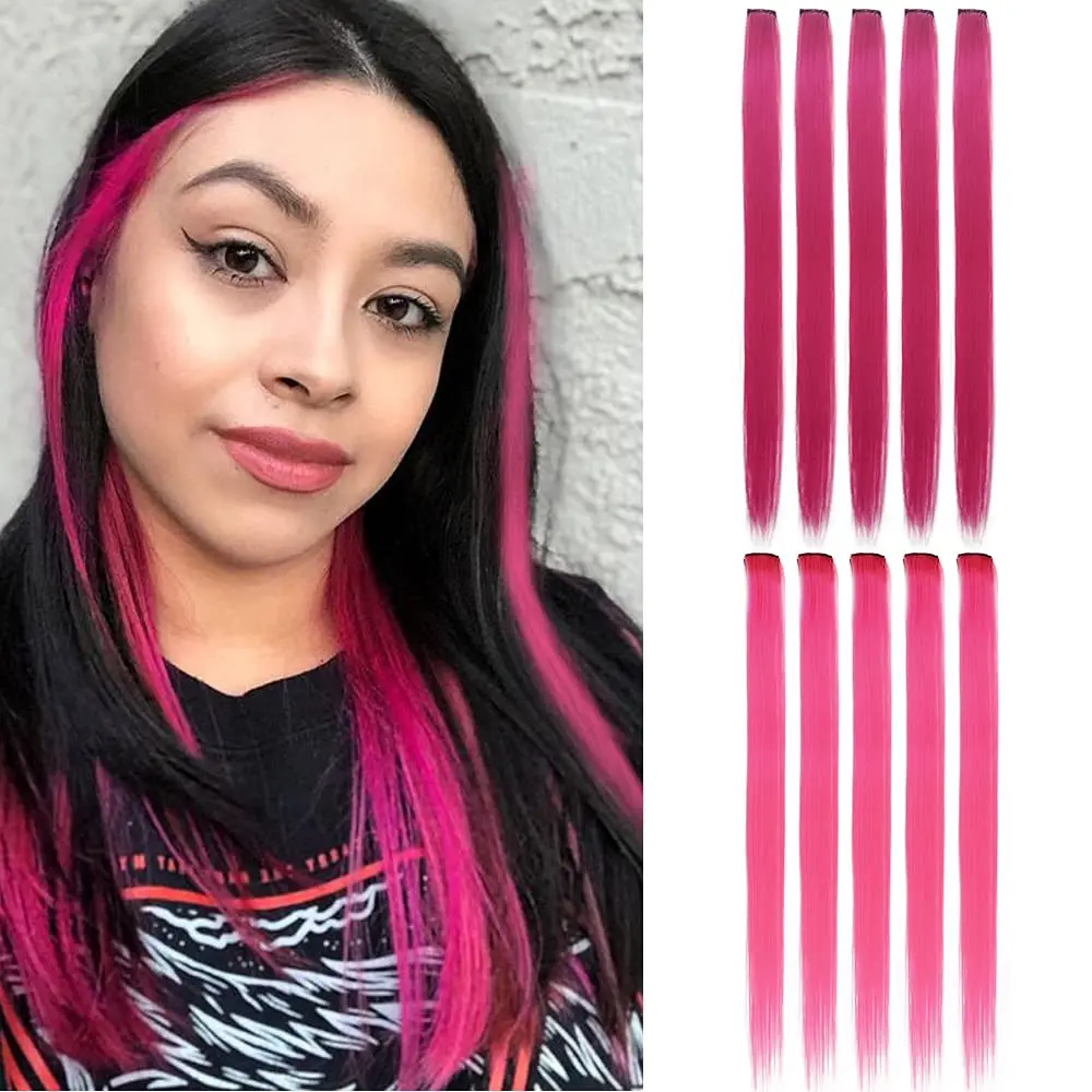 BlackStar 20inch Colored Hair Extensions 10PCS Straight Hairpiece Multi-colors Party Highlights Clip in Synthetic Hair for Women