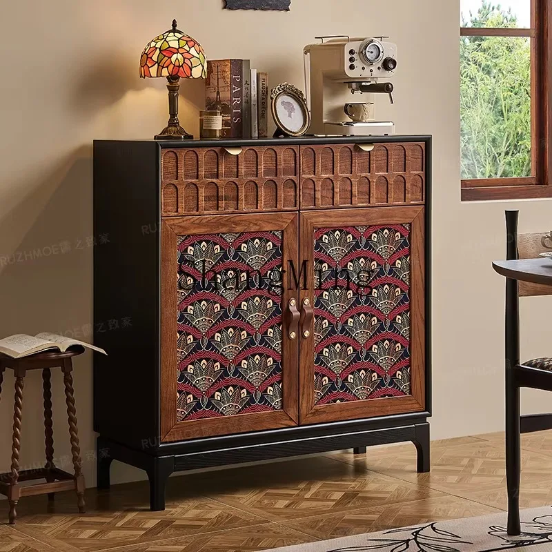 

FG living room storage retro solid wood dining side cabinet wall two-color cabinet