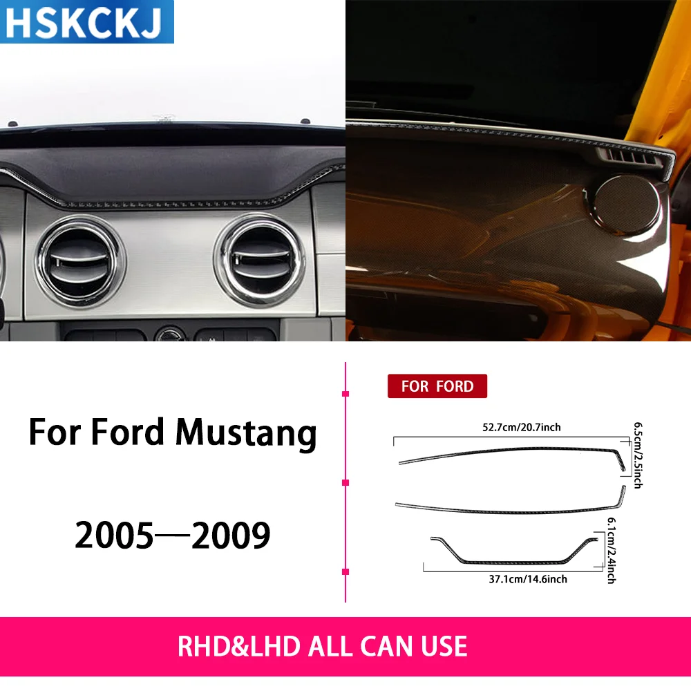 اكسسوارات السيارات ألياف الكربون لوحة القيادة شرائط الزخرفية الغطاء الداخلي الكسوة ملصق تعديل لفورد موستانج 2005 - 2009