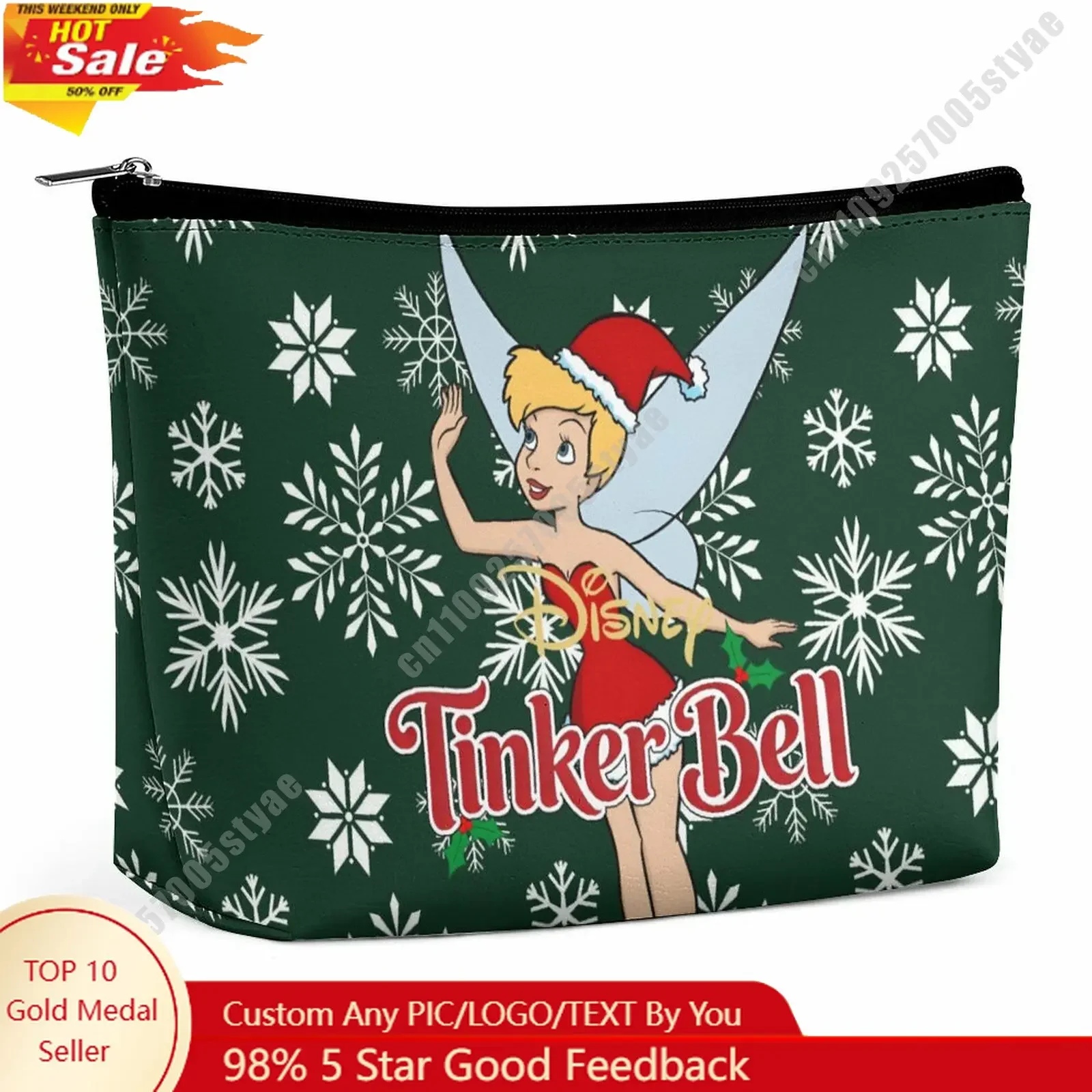 

Tinker Bell Cosmetic Bag Disney Cartoon Role DIY Customized Graphic Design Personalized Creation Holiday Gift Cosmetic Storage