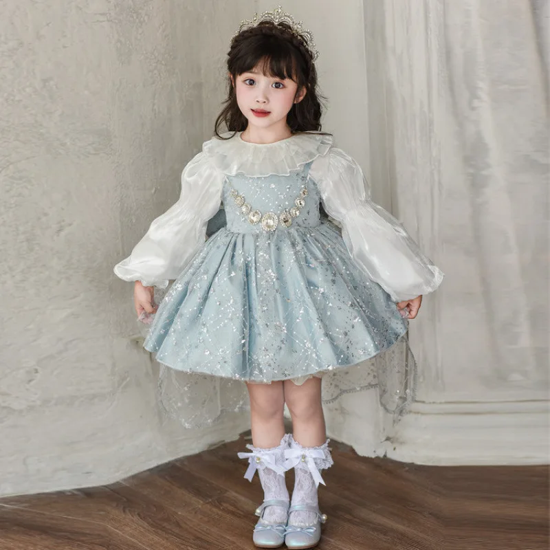 

Princess Dress Evening Dress Spring Autumn Grils Children Long Sleeves Sequins Beautiful Fashionable Gauze Net Soft