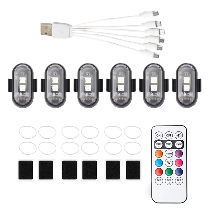 A80X-USB Charge 6Pcs Wireless LED Strobe Light For Drone Helicopter Motorcycle Remote Control Warning Light Indicator Light