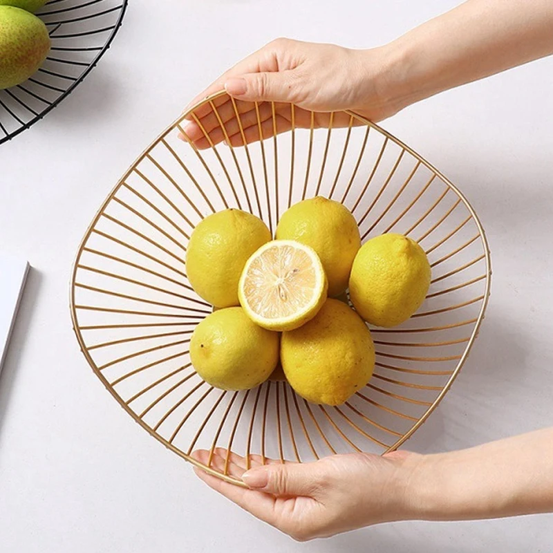 Creative Irregular Desktop Fruit Basket Kitchen Iron Snacks Candy Storage Basket Drainer Fruit Plate Organizer