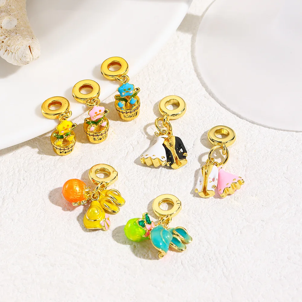 3 dripping groom and bride dress beach slippers straw hat flower basket large hole beaded pendant DIY bracelet accessories