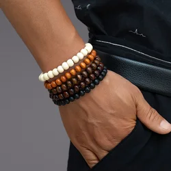 5-piece set of vintage multicolored wooden bead beaded men's bracelets