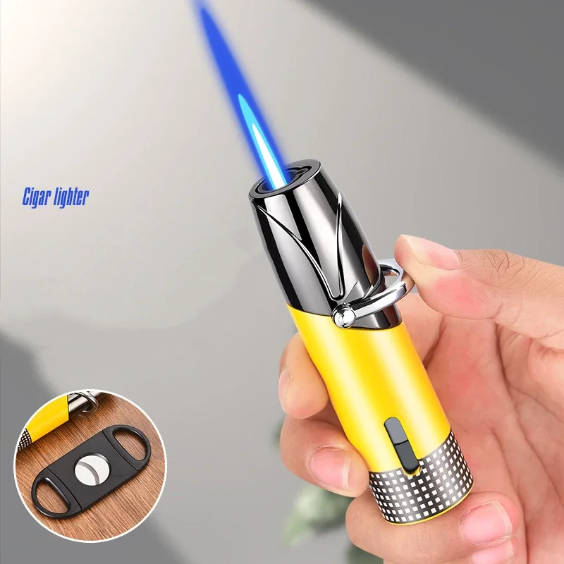 New Metal Cigar Inflatable Lighter Windproof Joystick Spray Blue Flame Torch Luxury Lighter Smoking Accessories Men's Gift