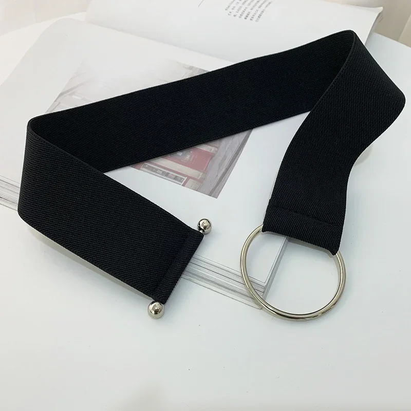 Belts for Women Black Simple Waist Seal Elastic Loose Ladies Band Round Buckle Decoration Coat Sweater Fashion Dress Belt