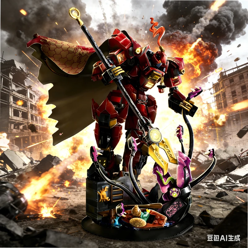 

Конструктор Flame Knight Mecha 71846: Модель персонажа-меха, декоративная фигурка для рабочего стола, игрушка, подарок