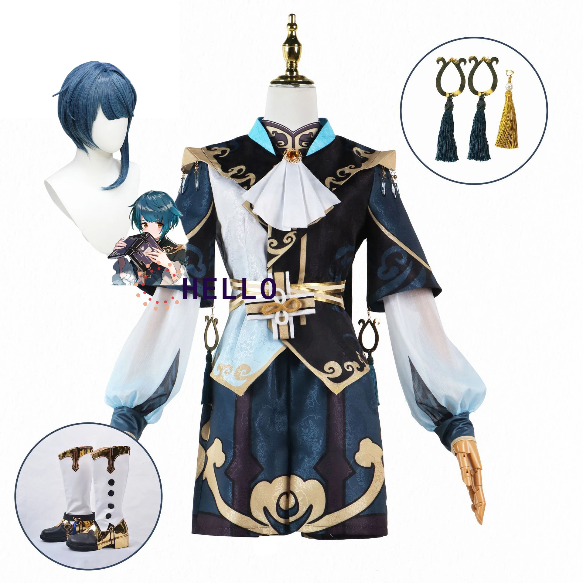 

Genshin Impact Xingqiu Cosplay Costume Daily Clothes Carnival Uniform Wig Anime Halloween Party Costumes Masquerade Women Game