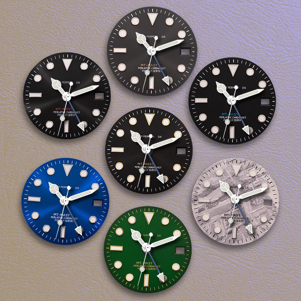 28.5mm 3D S Logo NH34 GMT Dial Sunray dial Movement Ice Blue Luminous Meteorite Dial Watch Modification Accessories ﻿
