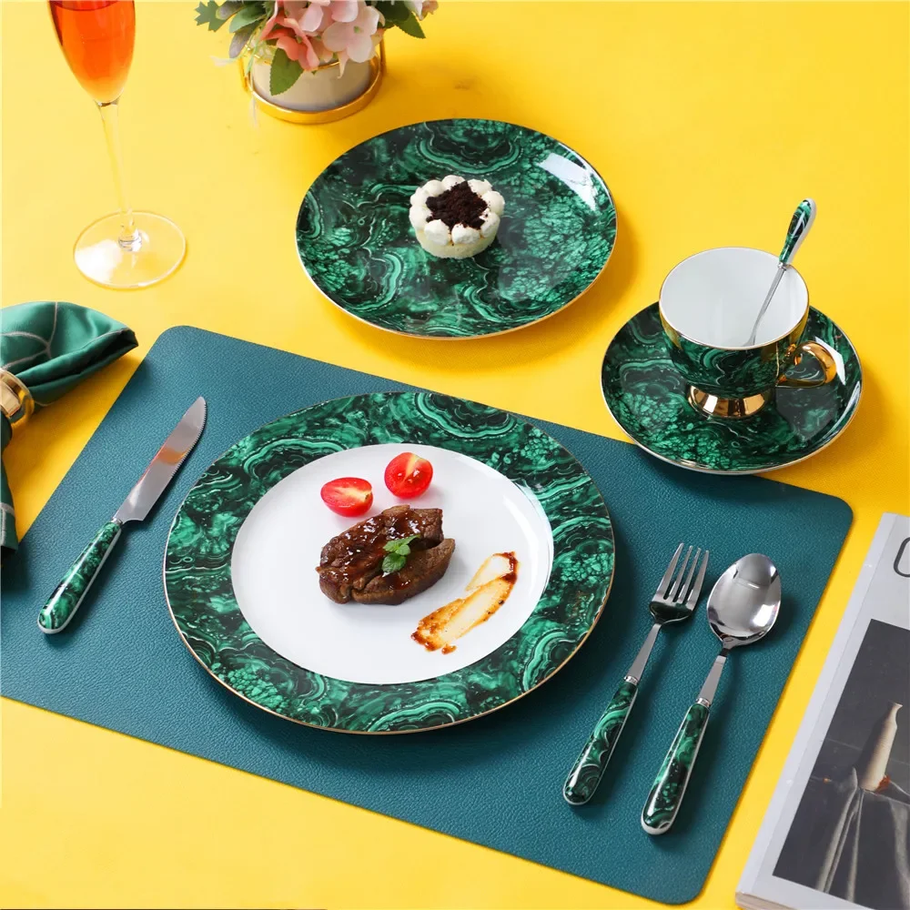 

Emerald Texture Bone China Banquet Tableware High-quality Porcelain Tea Mug Coffee Cup Ceramic Western Food Plate Bowl Cutlery