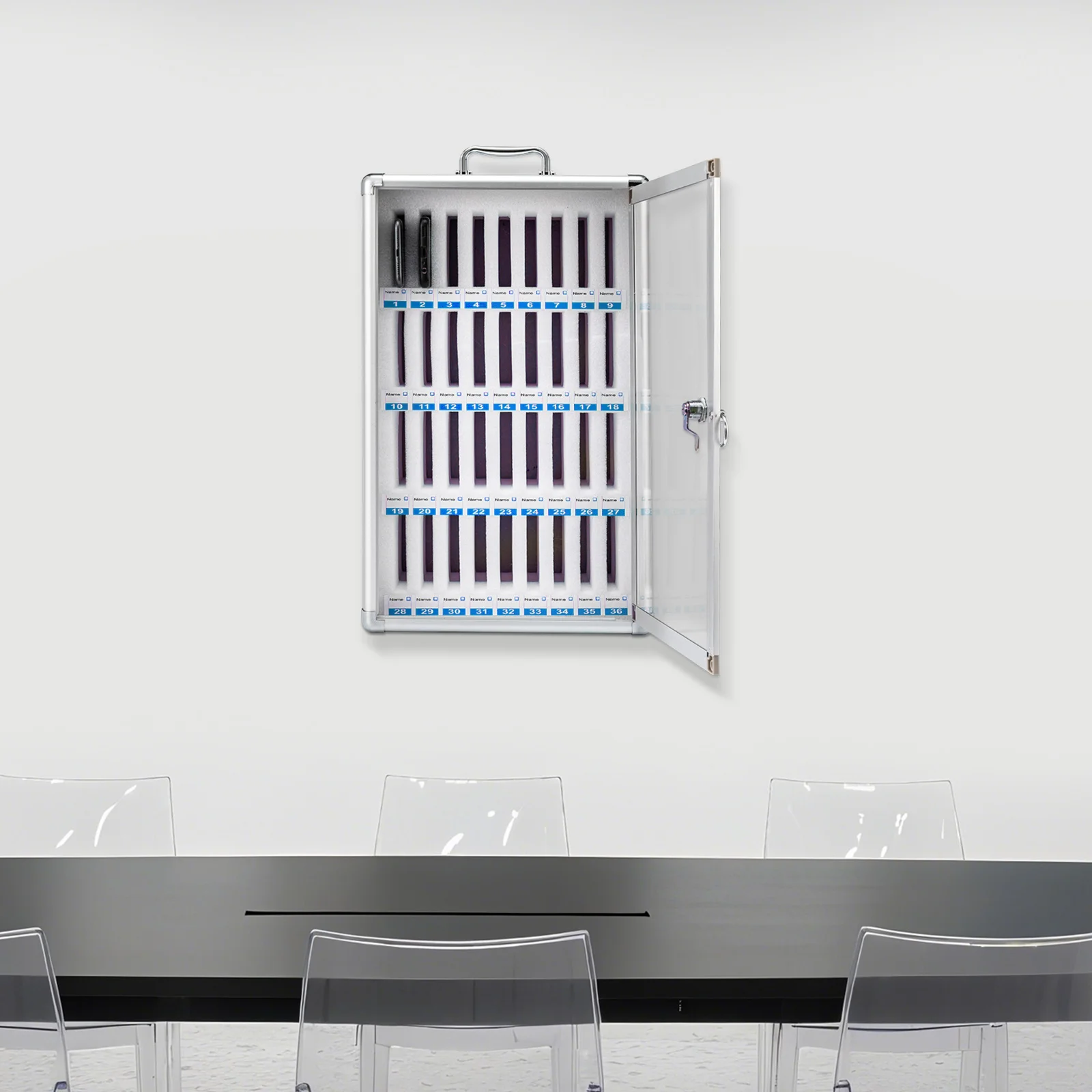 

36 Slots Aluminum Alloy Cell Phones Storage Cabinet - Lockable Design Portable Wall Mounted - Classroom Office Staff Management
