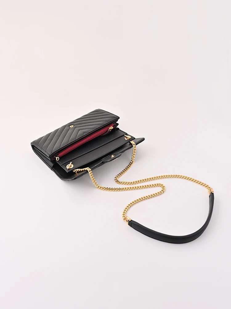 Transformed long wallet single shoulder bag chain black leather shoulder strap liner cross body luxury chain