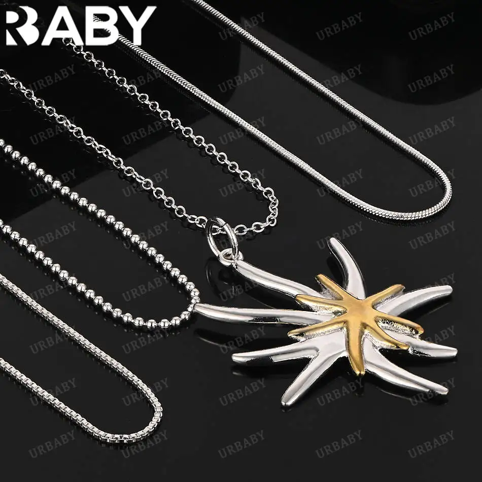 

URBABY 40-75cm 925 Sterling Silver Big Starfish Pendant Necklace For Women Men Creativity Gifts Street All-match Party
