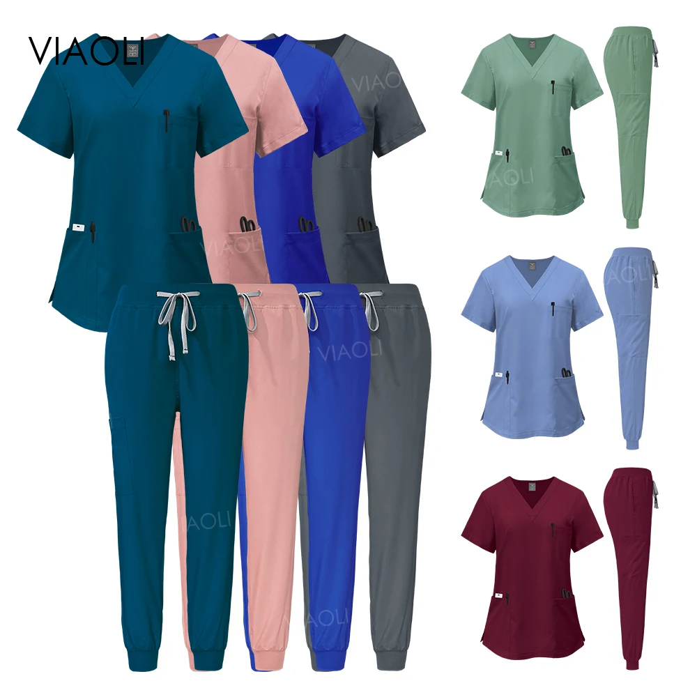 

Dentist Nurse Work Clothes Unisex Scrub Sets Uniform Women Joggers Doctor Surgical Gown Breathable Workwear Top+pants Mens Scrub