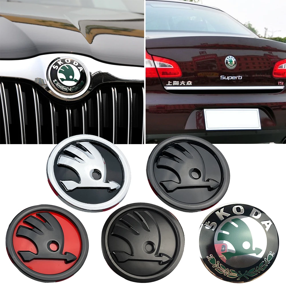 80/90mm 3D ABS Car Front Grille Trunk Logo Sticker For Skoda Octavia 2 3 A5 A7 Kodiaq Fabia Rapid 3 Karoq Superb VRS Accessories