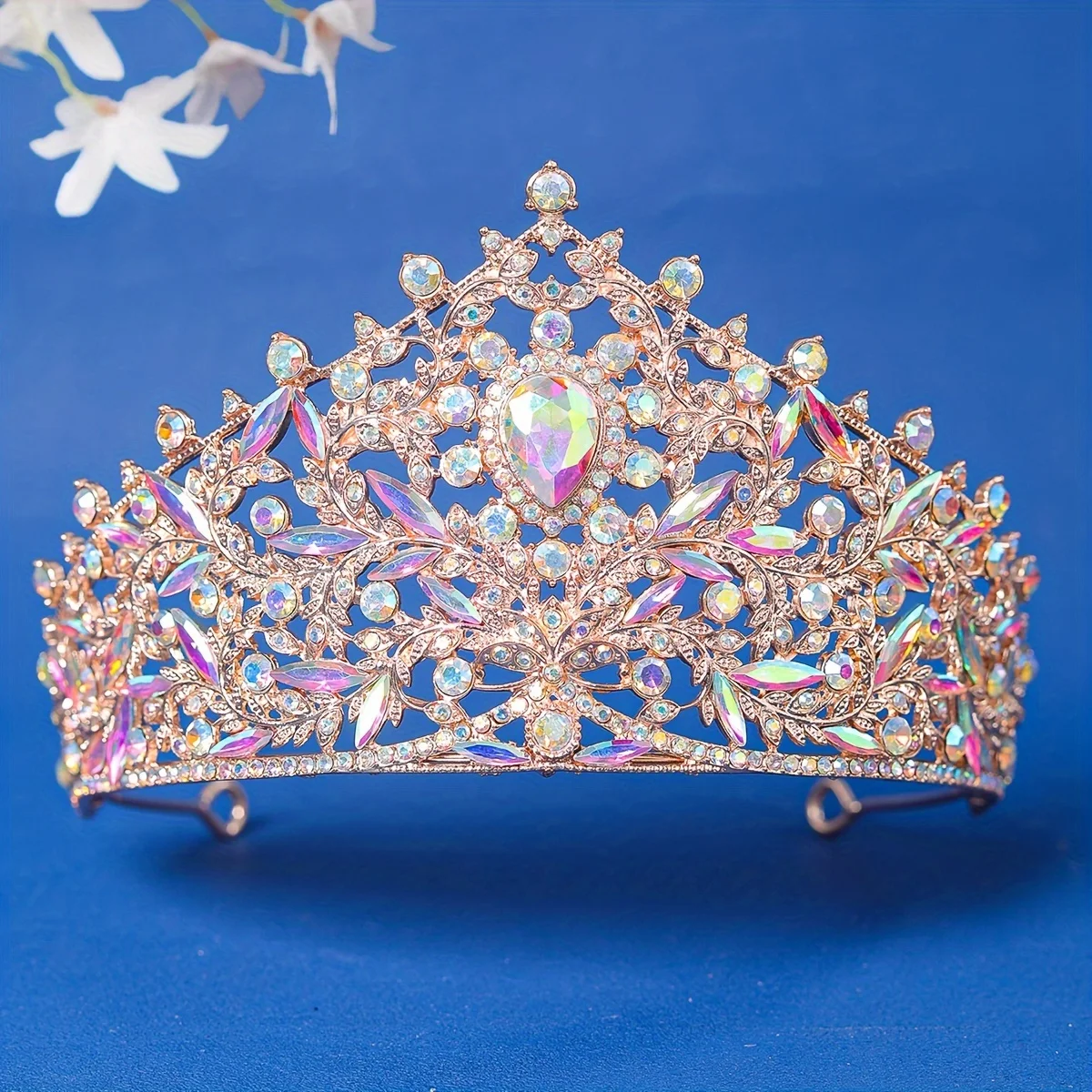 여성을위한 바로크 레트로 크리스탈 신부 티아라 크라운 신부 여왕 공주 Diadems 웨딩 헤어 액세서리