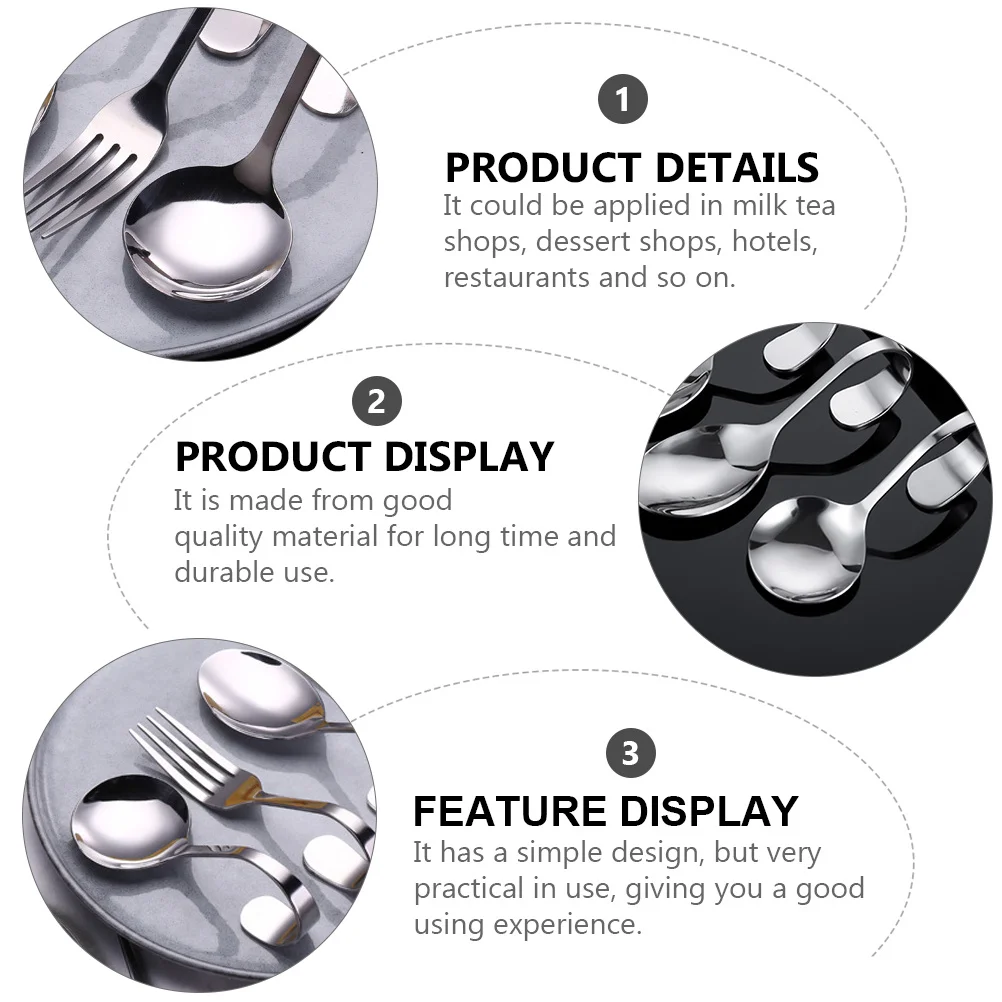 

6Pcs Curved Handle Spoon Stainless Steel Salad Dessert Scoop Serving Decorative Round Utensils Kitchen Bar Tools