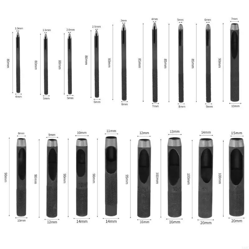 

Y88c 17pcs кожаные отверстия наборы наборы 4mm-20 мм инструмент для перфоратора круглой отверстия Полово-отверстие