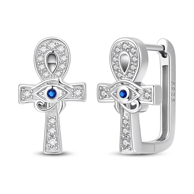 New 925 Sterling Silver Ankh Cross Earrings Sparkling CZ Zircon For Women Girls Adorable Birthday Party Cute Jewelry Gifts