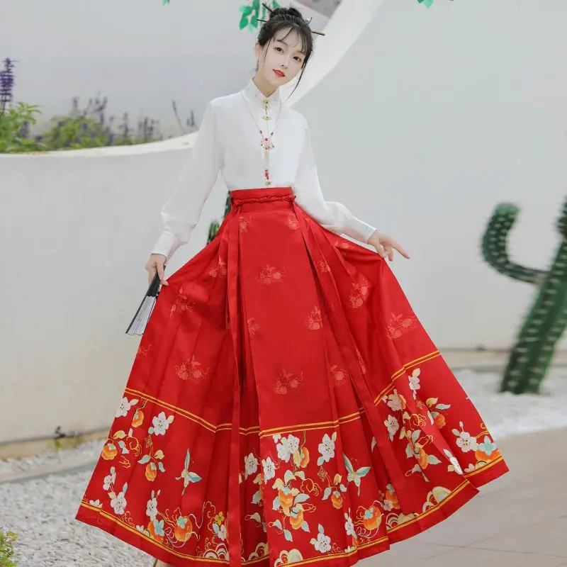 

Original Horseface Skirt - Persimmon Pattern Mian Skirt, Elegant Slimming Traditional Costume for Women New Chinese Style
