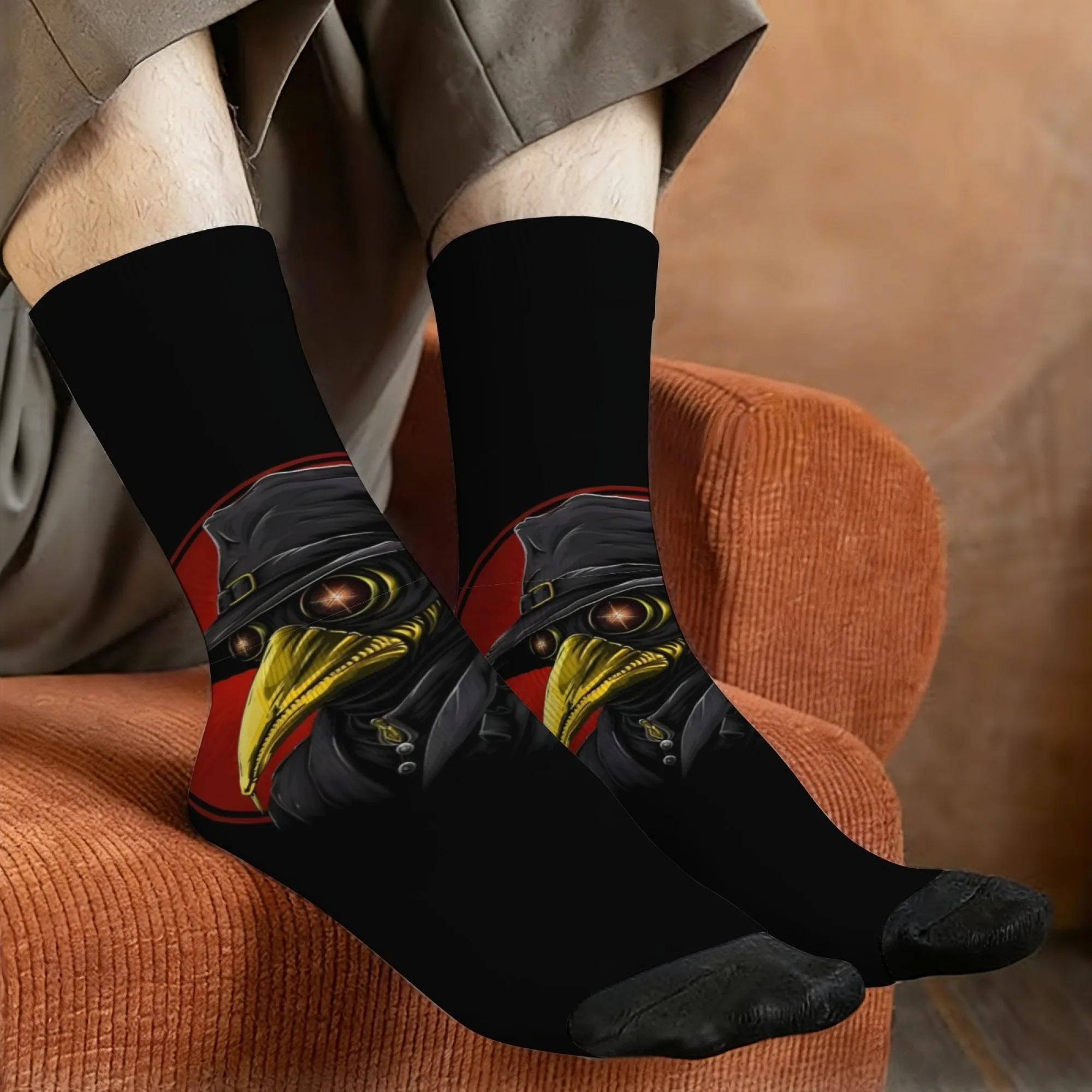 Harajuku retro dark gothic style casual socks, novel bird beak mask anthropomorphic print men's socks, crazy party gifts