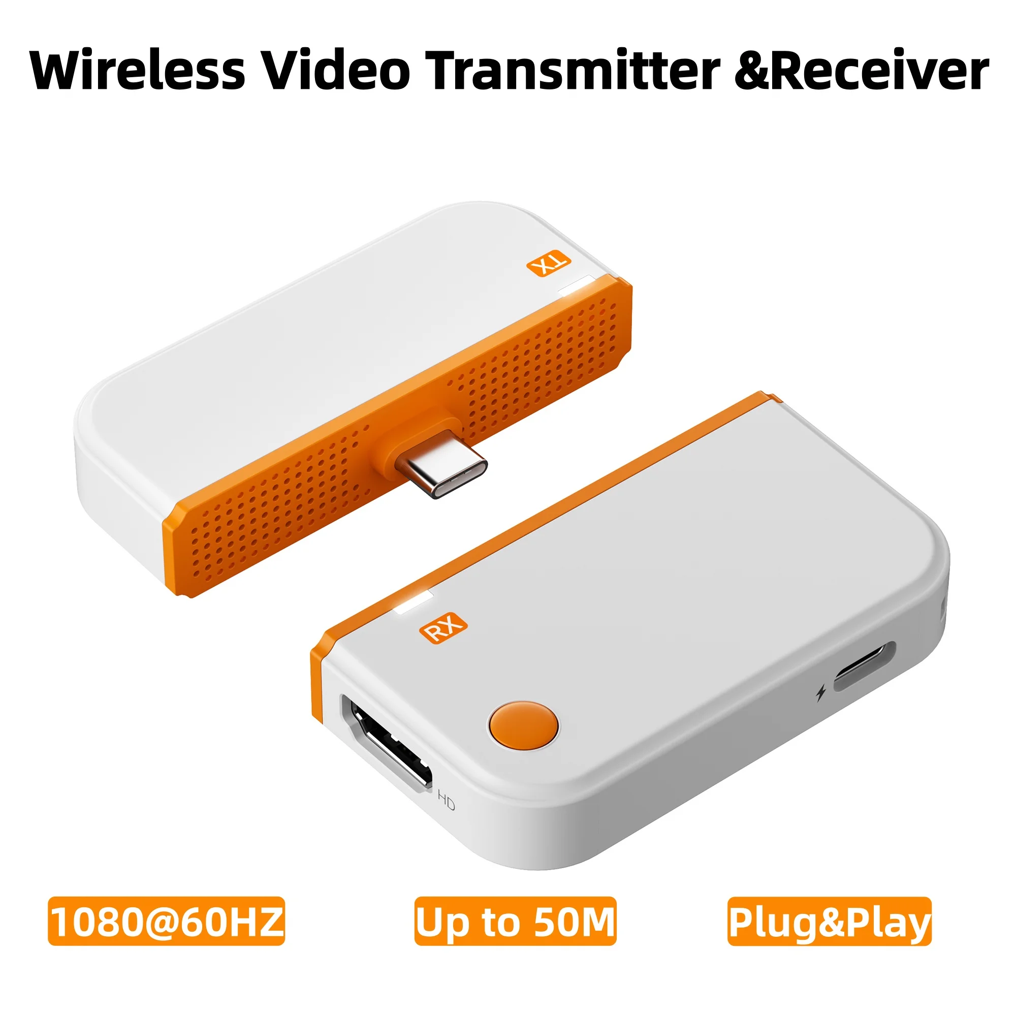Type-C Wireless Transmitter and Receiver 1080P HDMI-Compatible Wireless Video Transceiver Extender Adapter for PC TV Phone