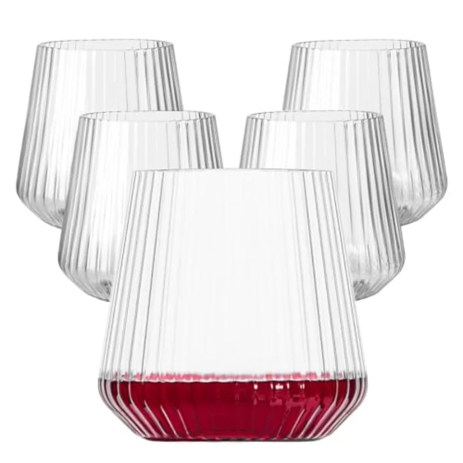 

40 Pack Plastic Ribbed Wine Glasses, 14Oz Origami Disposable Wine Glasses Unbreakable Clear Plastic Cocktail Glasses Recyclable